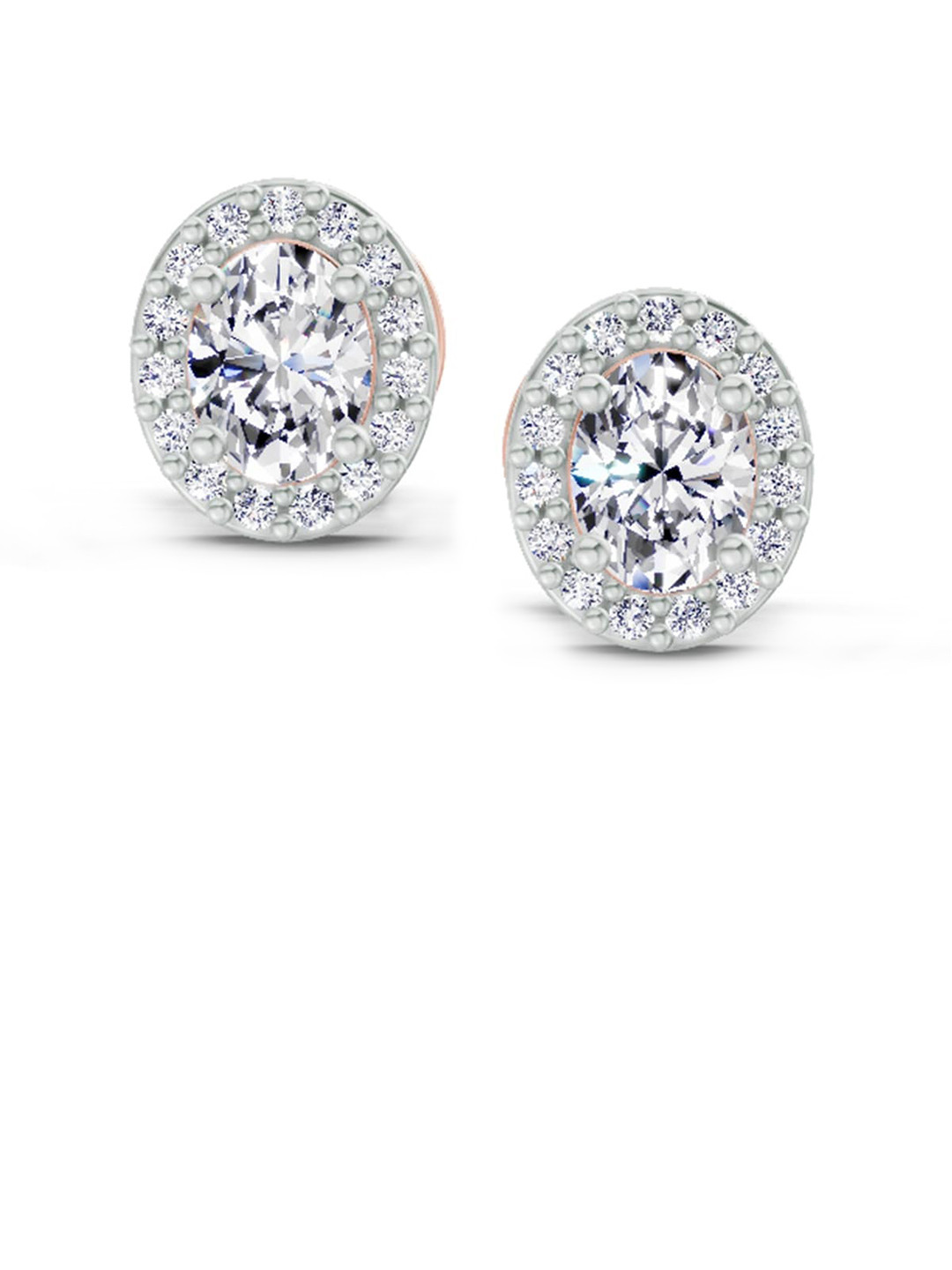 Sparkles Lab Grown Diamond 0.59 Carat Oval Halo Stud Earrings 14K Rose Gold