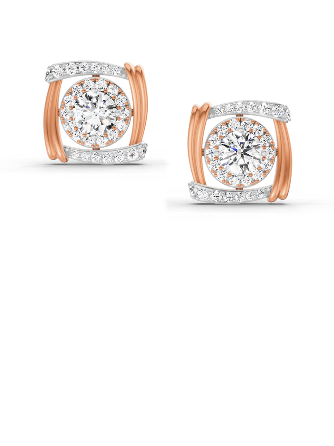 Sparkles Lab Grown Diamond 1.48 Carat Round Halo Stud Earrings 14K Rose Gold