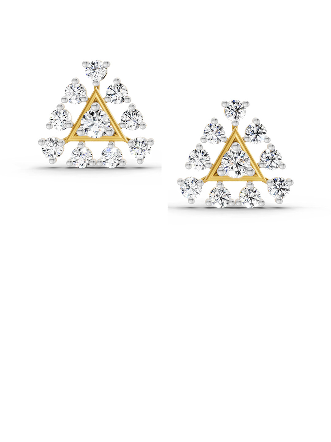 Sparkles Lab Grown Diamond 0.91 Carat Round Triangle Stud Earrings 14K Yellow Gold