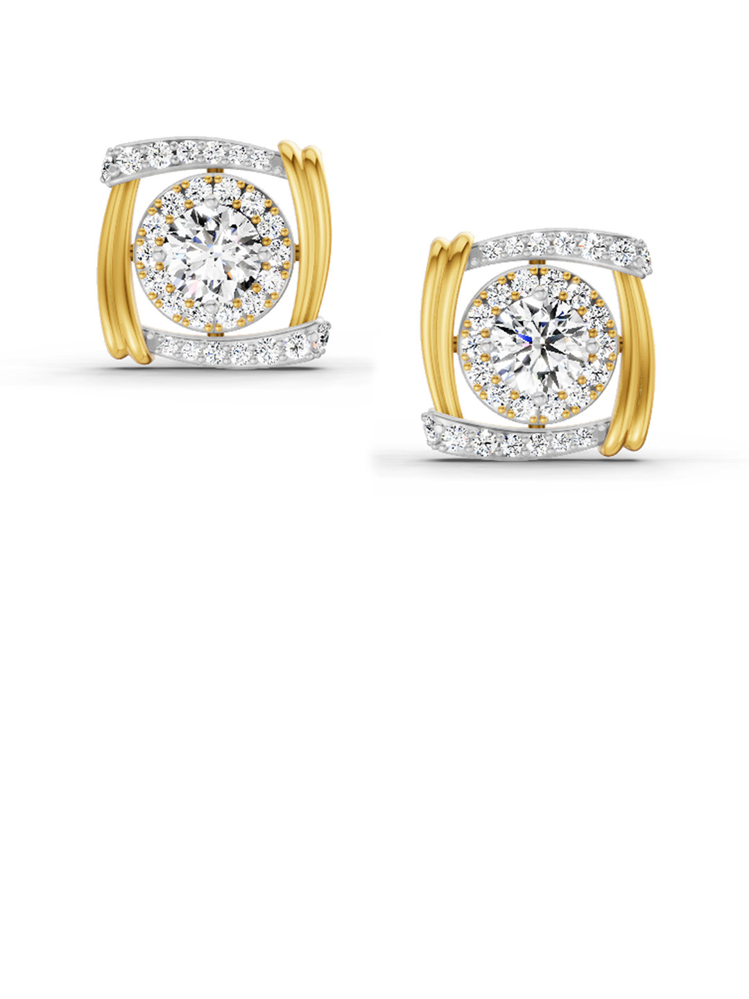 Sparkles Lab Grown Diamond 1.48 Carat Round Halo Stud Earrings 14K Yellow Gold