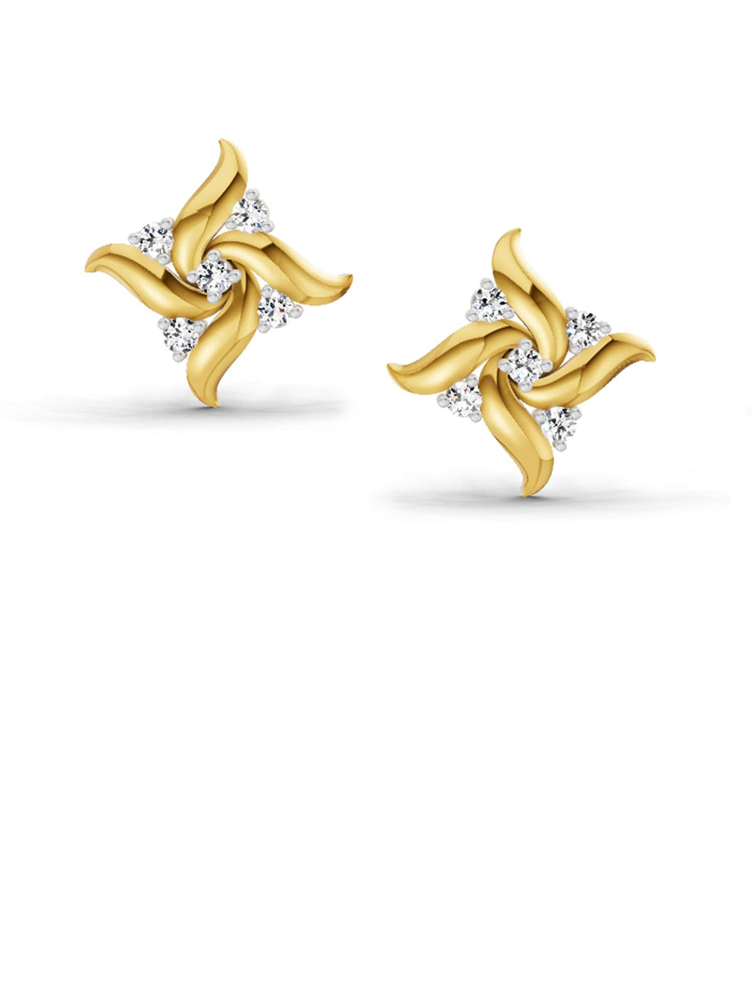 Sparkles Lab Grown Diamond 0.1 Carat Floral Stud Earrings 14K Yellow Gold