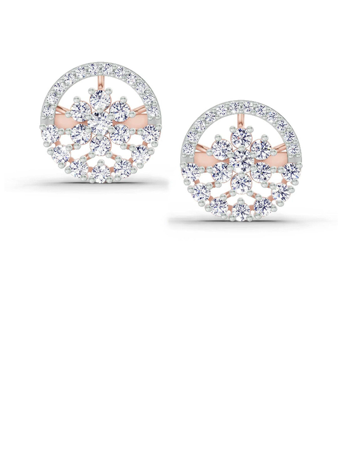 Sparkles Lab Grown Diamond 1.28 Carat Round Floral Halo Stud Earrings 14K Rose Gold
