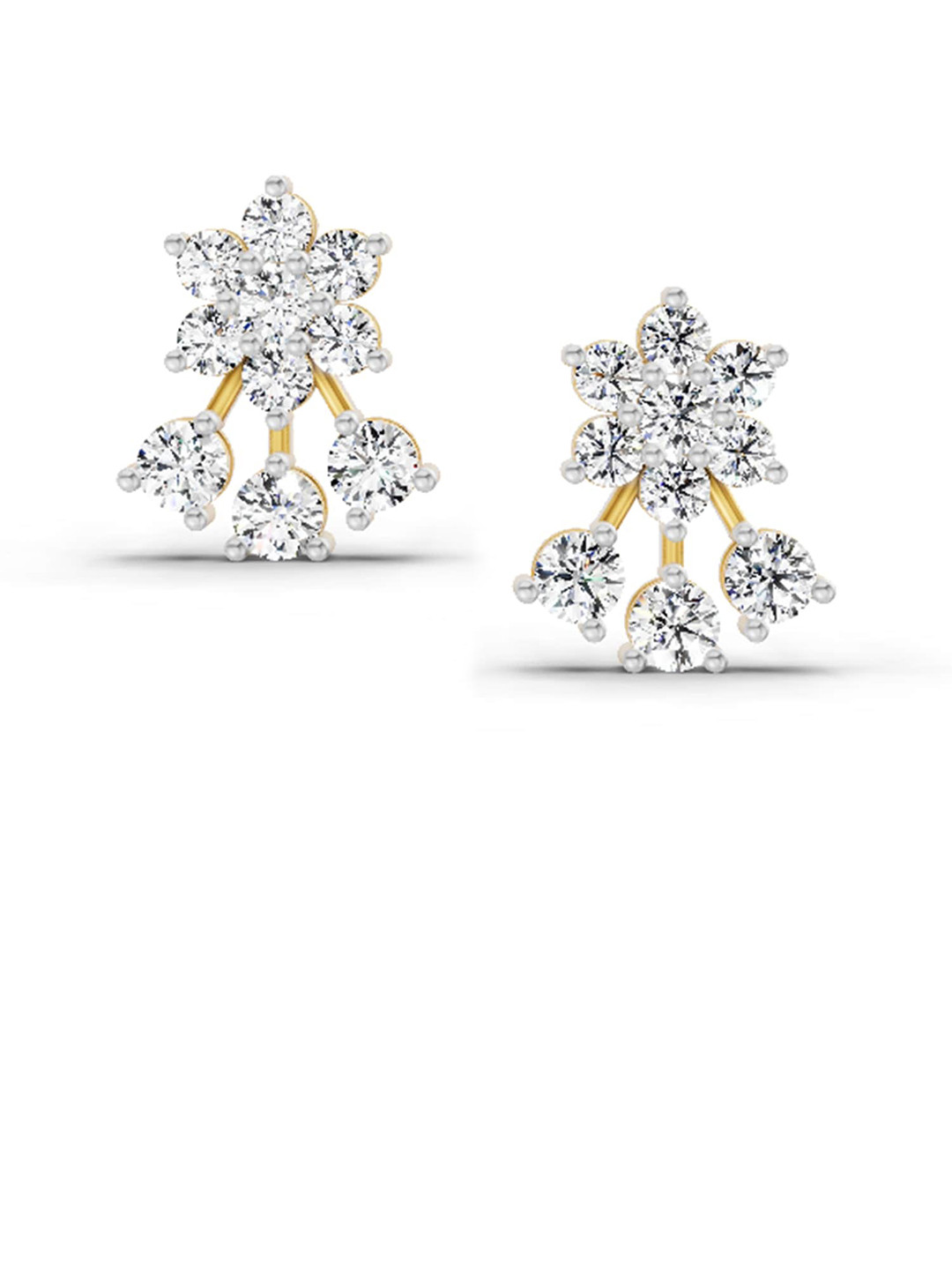 Sparkles Lab Grown Diamond  1.09 Carat Round Floral Stud Earrings 14K Yellow Gold