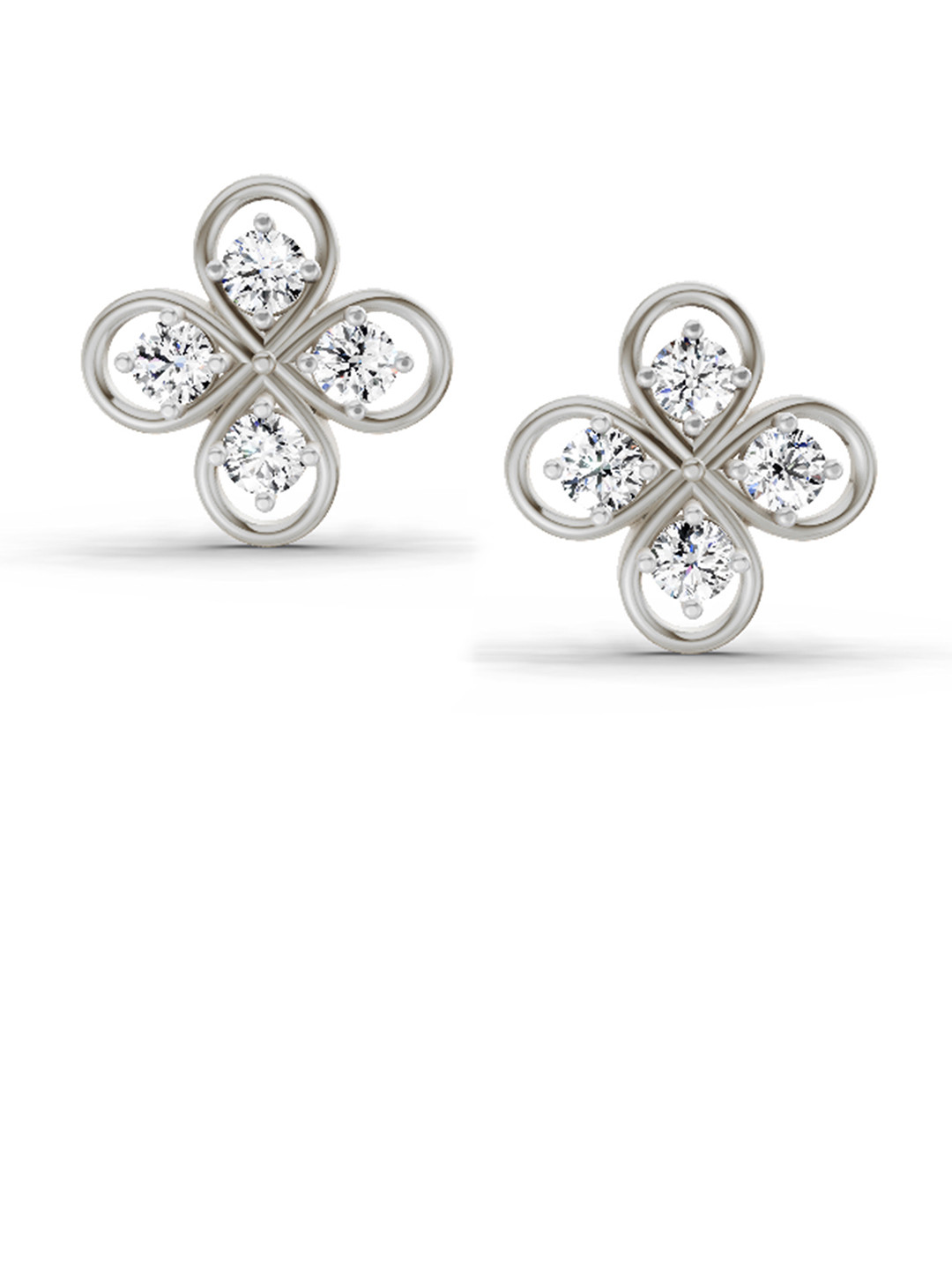 Sparkles Lab Grown Diamond 0.84 Carat Round Clover Stud Earrings 14K White Gold