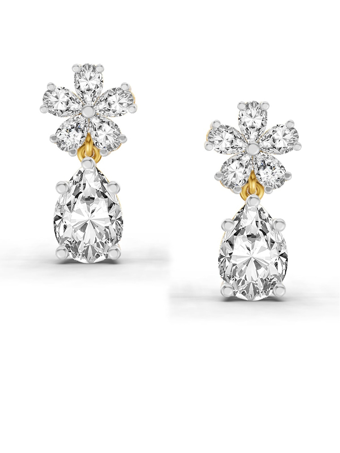 Sparkles Lab Grown Diamond 2.8 Carat Floral Pear Drop Earrings 14K Yellow Gold