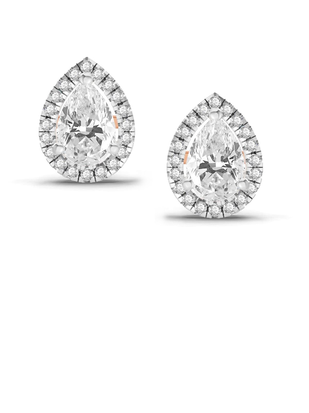 Sparkles Lab Grown Diamond 0.86 Carat Pear Halo Stud Earrings 14K Rose Gold