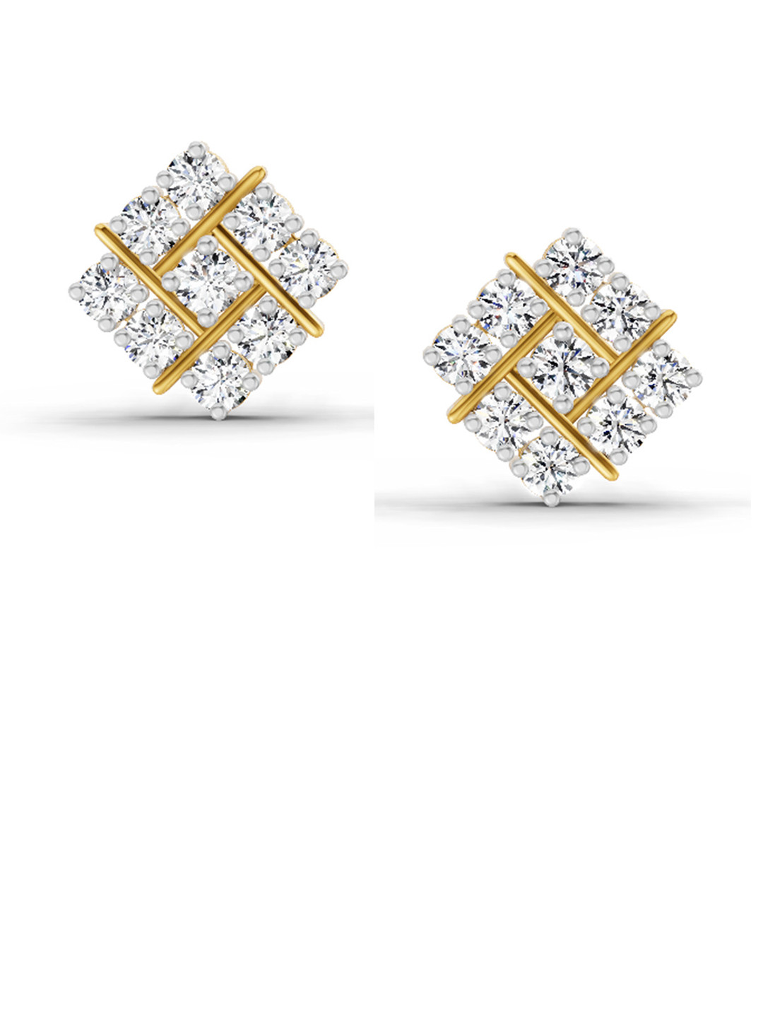 Sparkles 14K Yellow Gold Lab Grown Diamond 0.97 Carat Square Cluster Stud Earrings