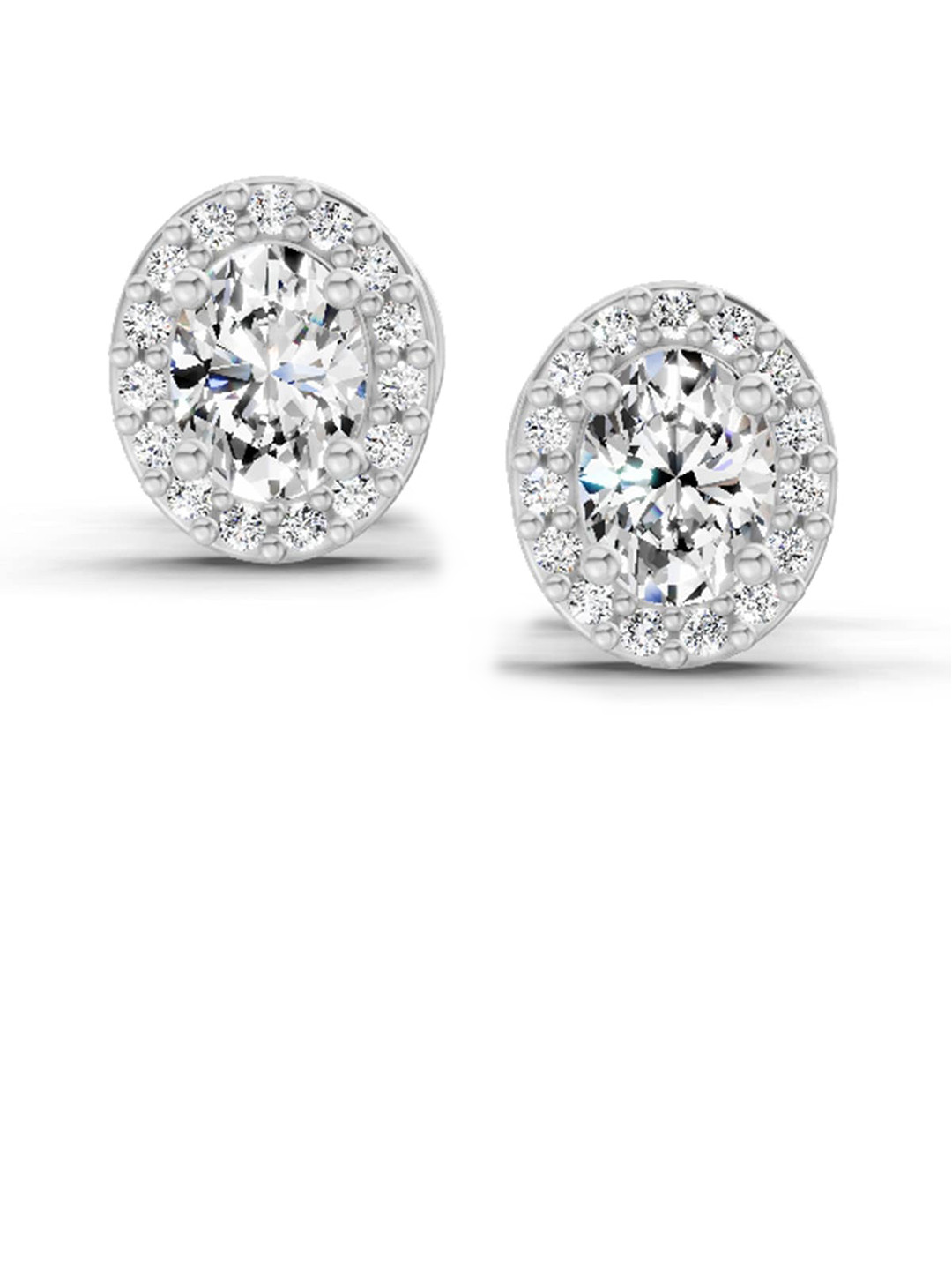 Sparkles Lab Grown Diamond 0.59 Carat Oval Halo Stud Earrings 14K White Gold