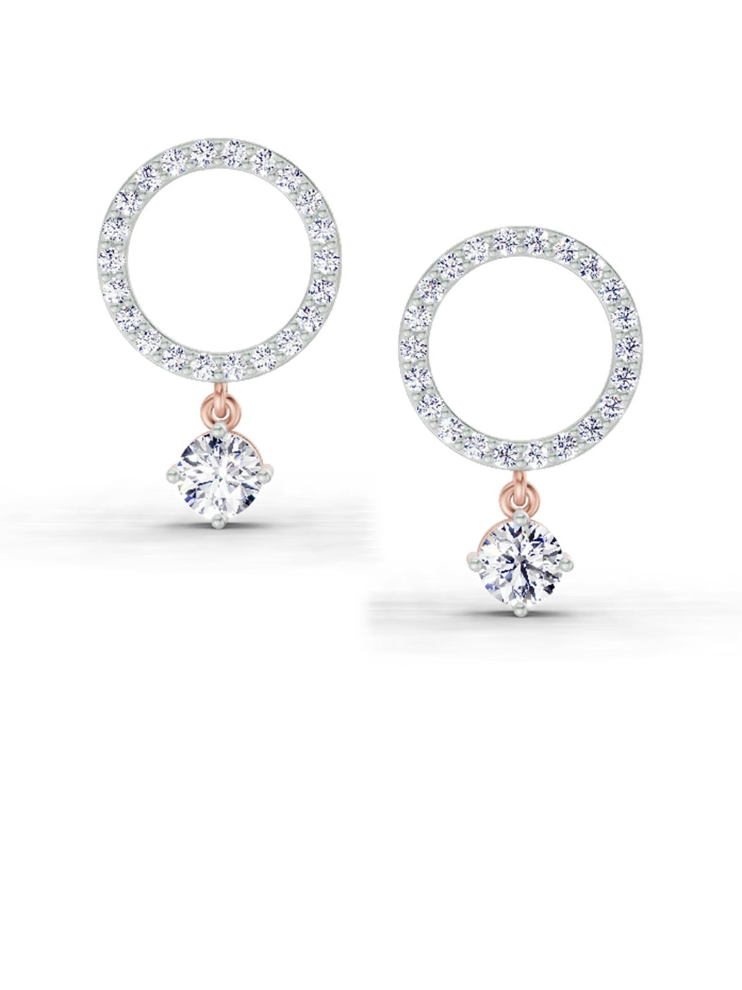 Sparkles Lab Grown Diamond 1.21 Carat Circle Drop Stud Earrings 14K Rose Gold