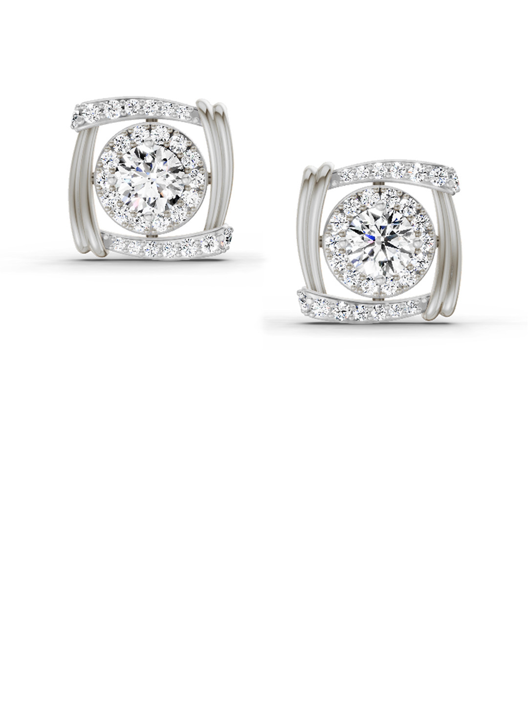Sparkles Lab Grown Diamond 1.48 Carat Round Halo Stud Earrings 14K White Gold