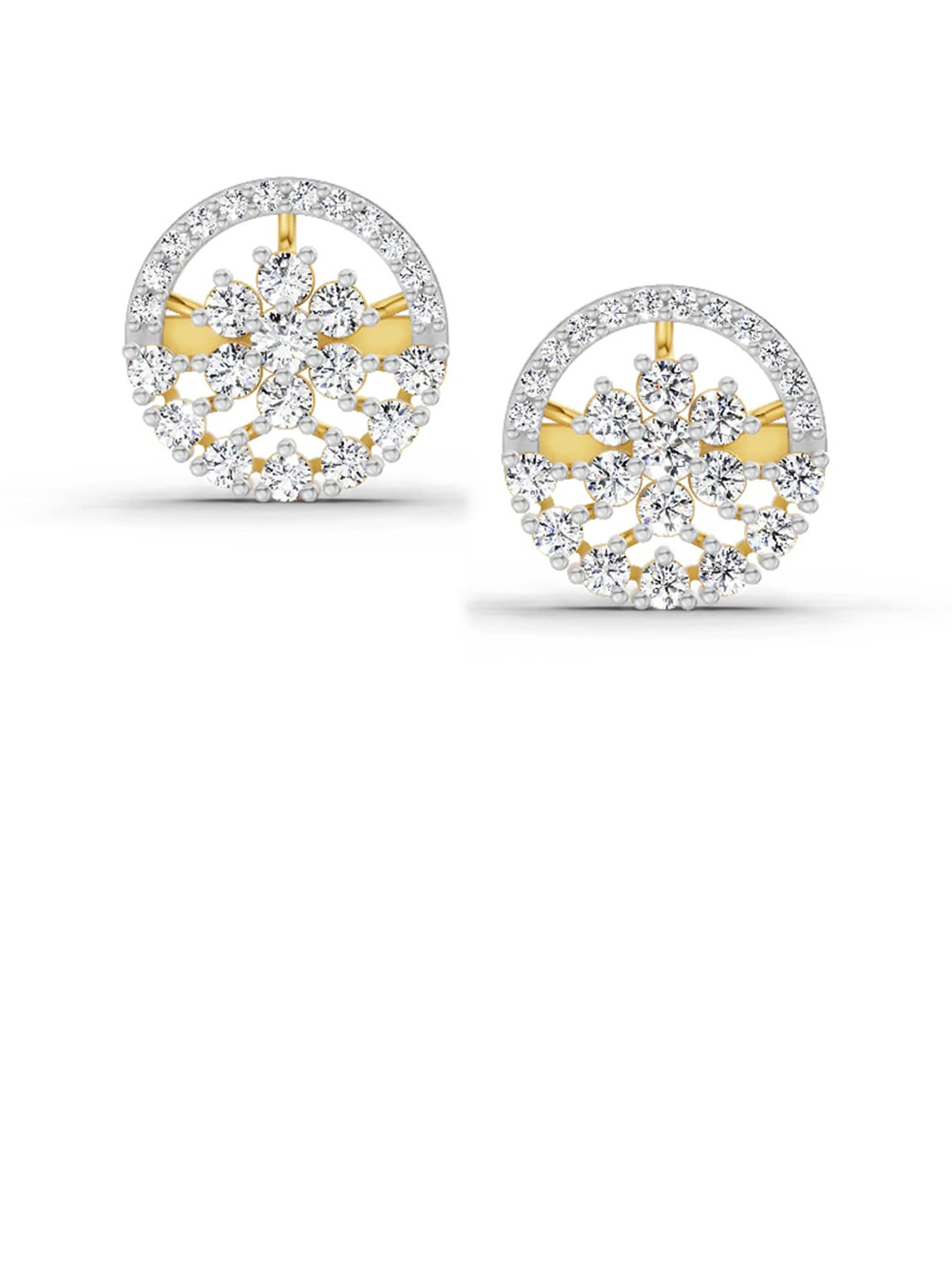 Sparkles Lab Grown Diamond 1.28 Carat Round Floral Halo Stud Earrings 14K Yellow Gold