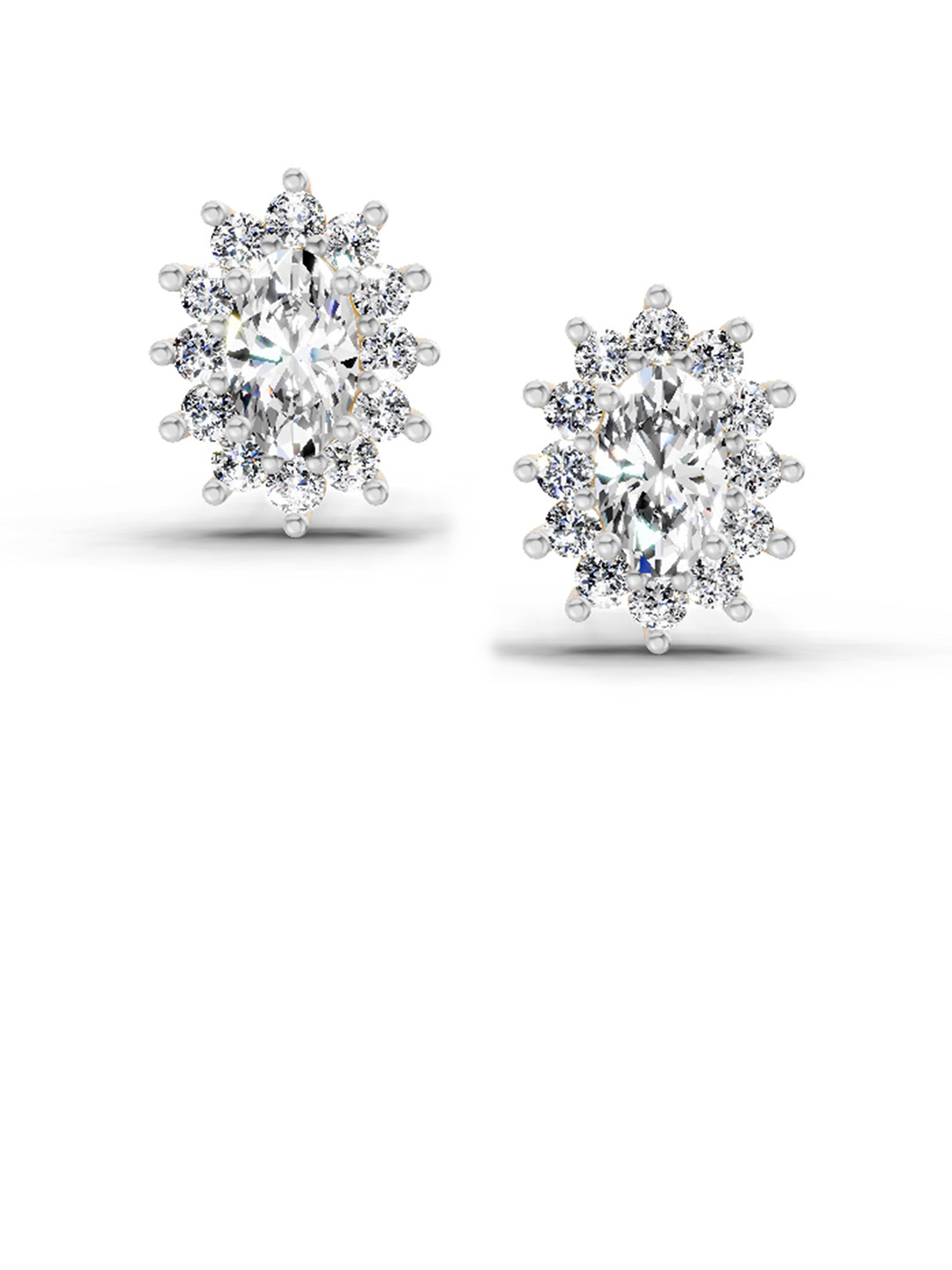 Sparkles Lab Grown Diamond 0.68 Carat Oval Halo Stud Earrings 14K Yellow Gold