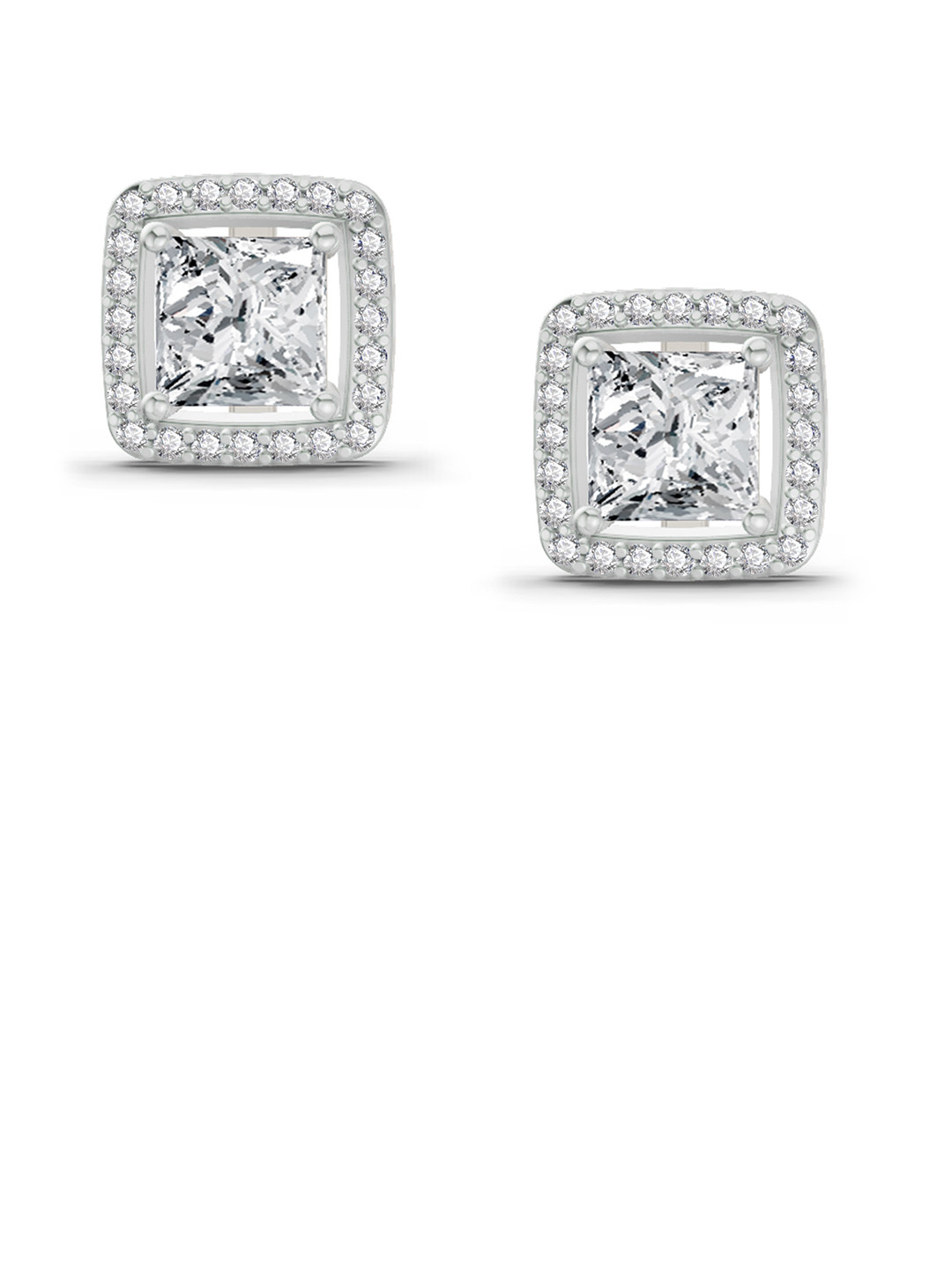 Sparkles Lab Grown Diamond 1.19 Carat Princess Halo Stud Earrings 14K White Gold