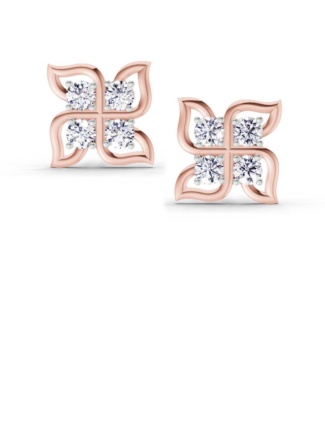 Sparkles Lab Grown Diamond 1 Carat Quatrefoil Stud Earrings 14K Rose Gold