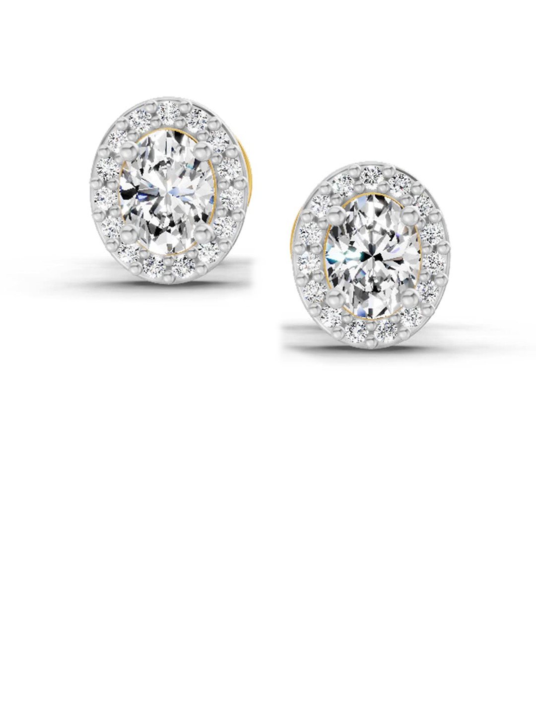 Sparkles Lab Grown Diamond 0.59 Carat Oval Halo Stud Earrings 14K Yellow Gold