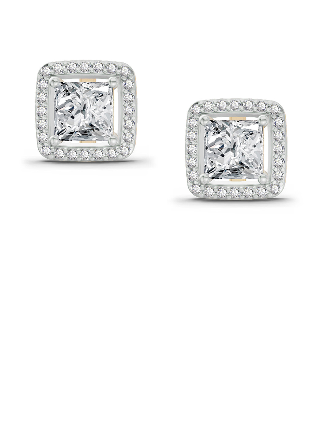 Sparkles Lab Grown Diamond 1.19 Carat Princess Halo Stud Earrings 14K Yellow Gold