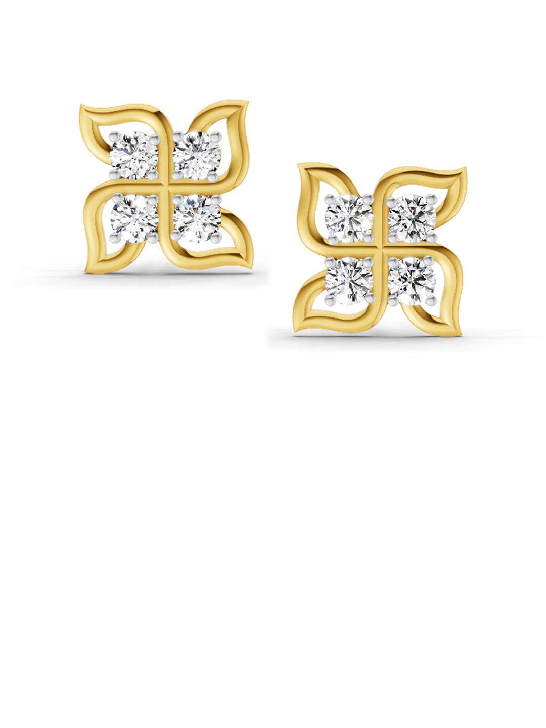 Sparkles Lab Grown Diamond 1 Carat Quatrefoil Stud Earrings 14K Yellow Gold