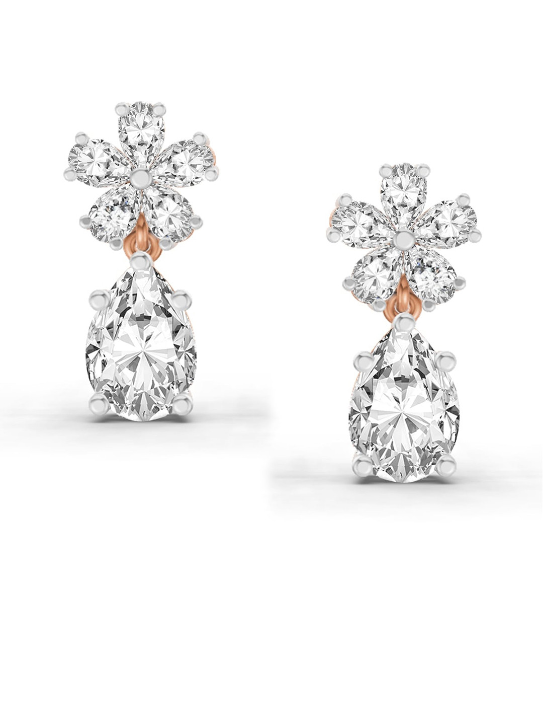 Sparkles Lab Grown Diamond 2.8 Carat Floral Pear Drop Earrings 14K Rose Gold