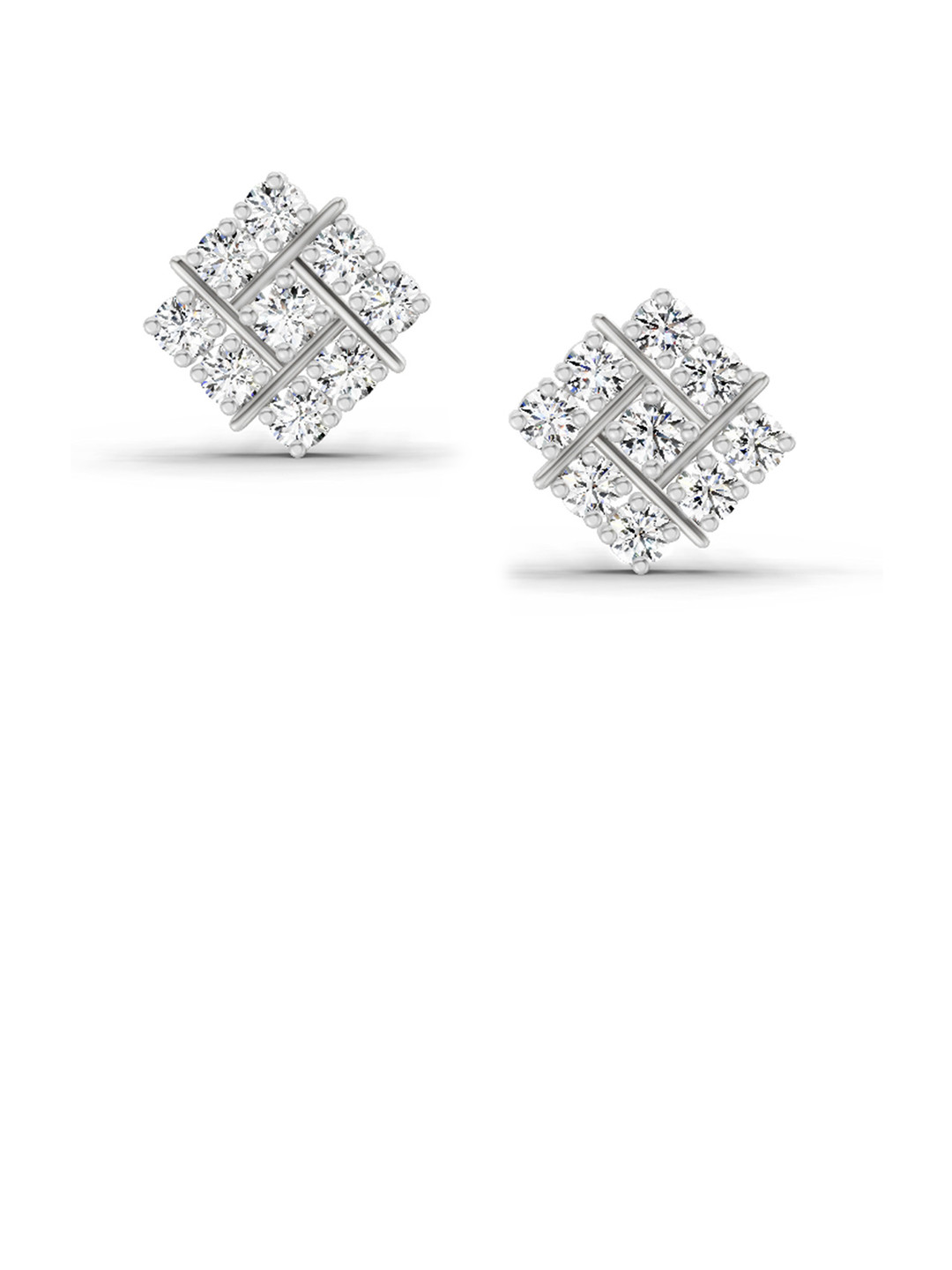 Sparkles Lab Grown Diamond 0.97 Carat Square Cluster Stud Earrings 14K White Gold