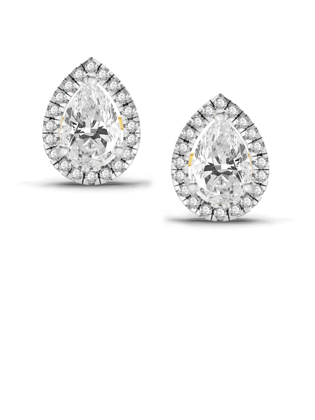 Sparkles Lab Grown Diamond 0.86 Carat Pear Halo Stud Earrings 14K Yellow Gold