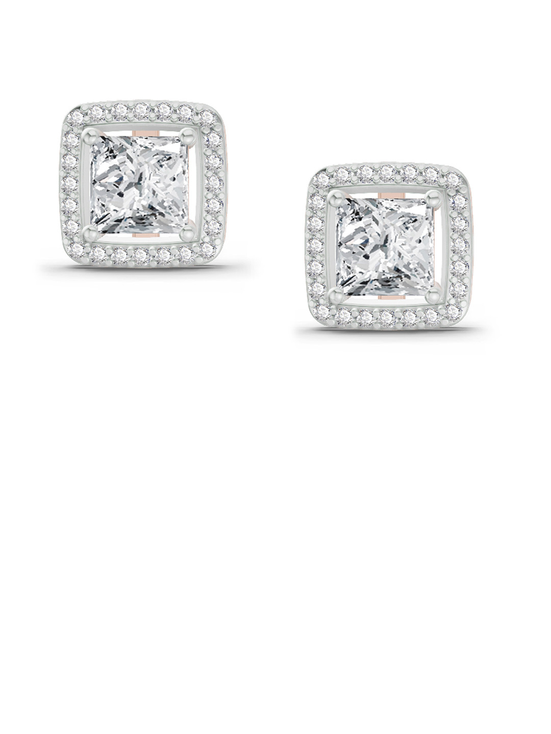 Sparkles 14K Rose Gold Lab Grown Diamond 1.19 Carat Princess Halo Stud Earrings