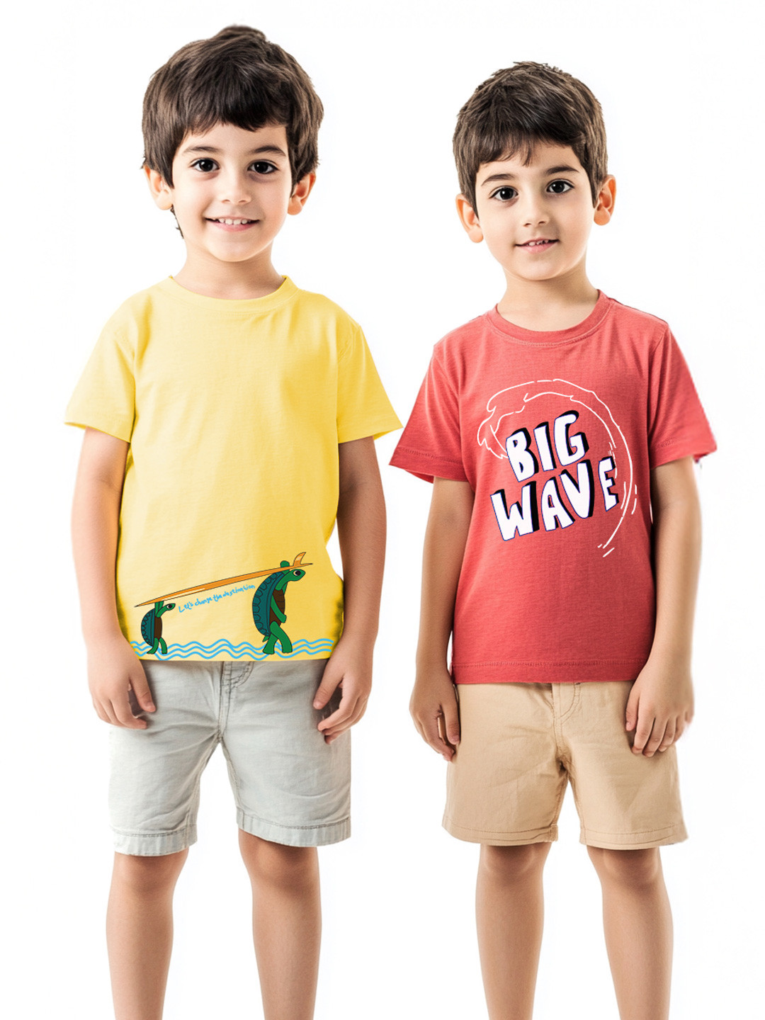 Nauti Nati Casual Outdoor Boys Pack Of 2 Beach Printed Antimicrobial Cotton T-Shirts