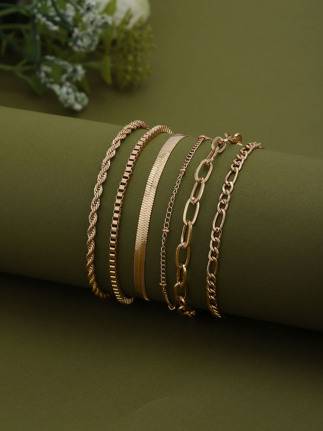 Carlton London Women Pack Of 6 Rose Gold-Plated Link Bracelet