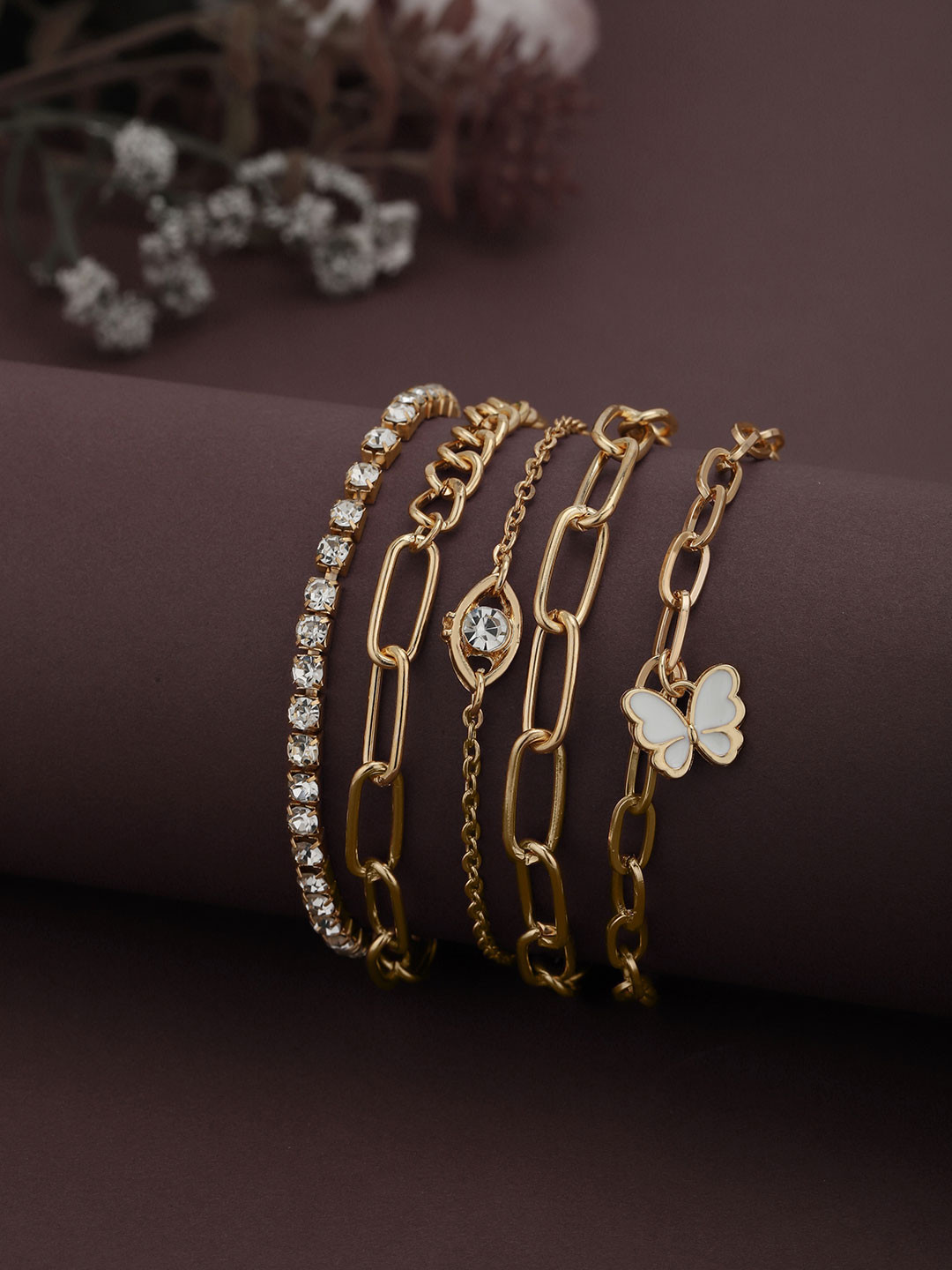 Carlton London Women 5 Cubic Zirconia Rose Gold-Plated Link Bracelet