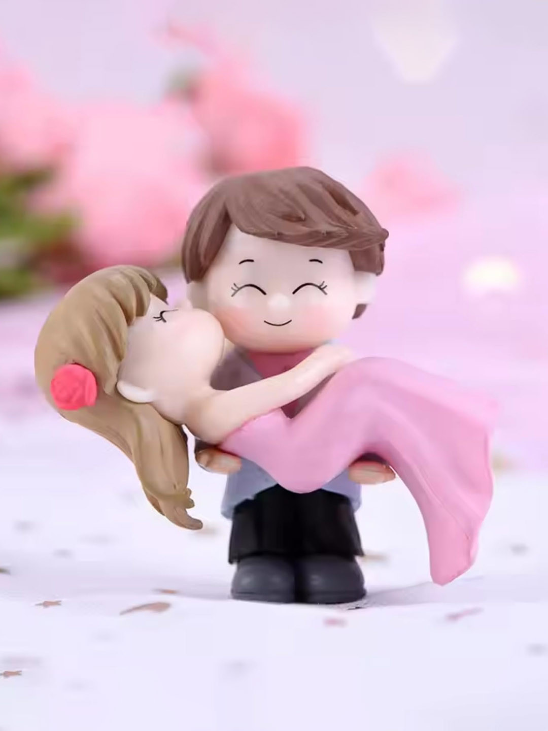 Go Hooked Couple Model Pink Polyresin Glossy Living Room Tiny Showpiece - 2.2 Inches