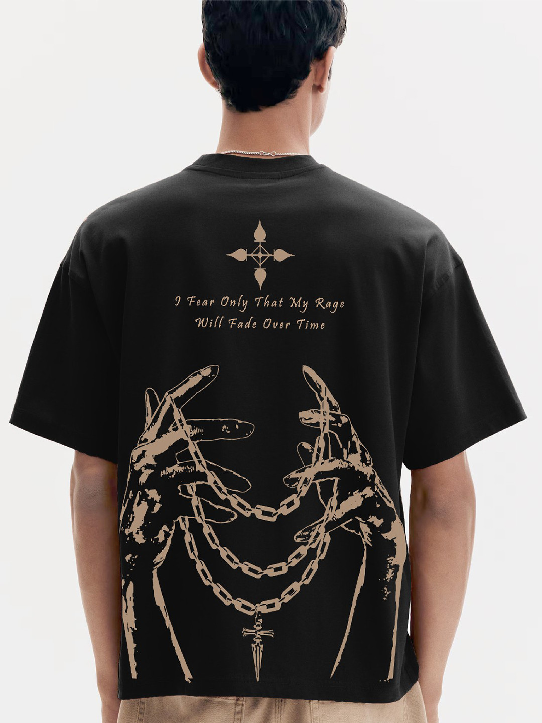 WHITE HUSK Men Kurapika Chain HunterxHunter Anime Printed Cotton Oversized T-shirt