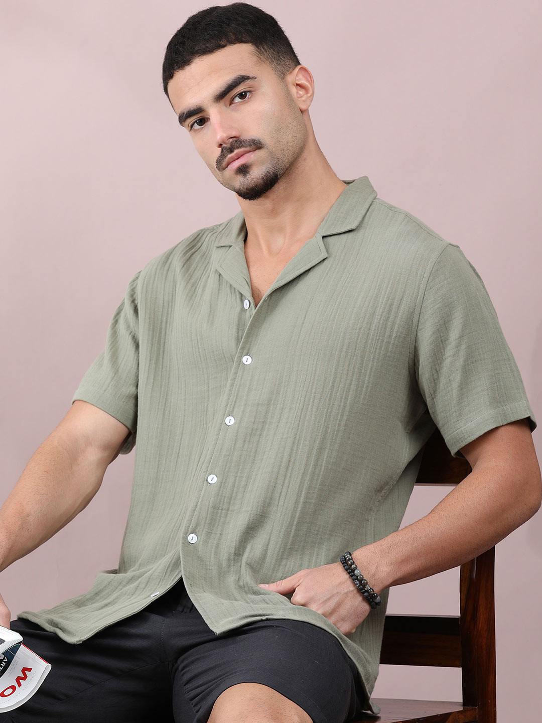 FILORI STUDIO Cuban Collar Short Sleeves Casual Cotton Shirt