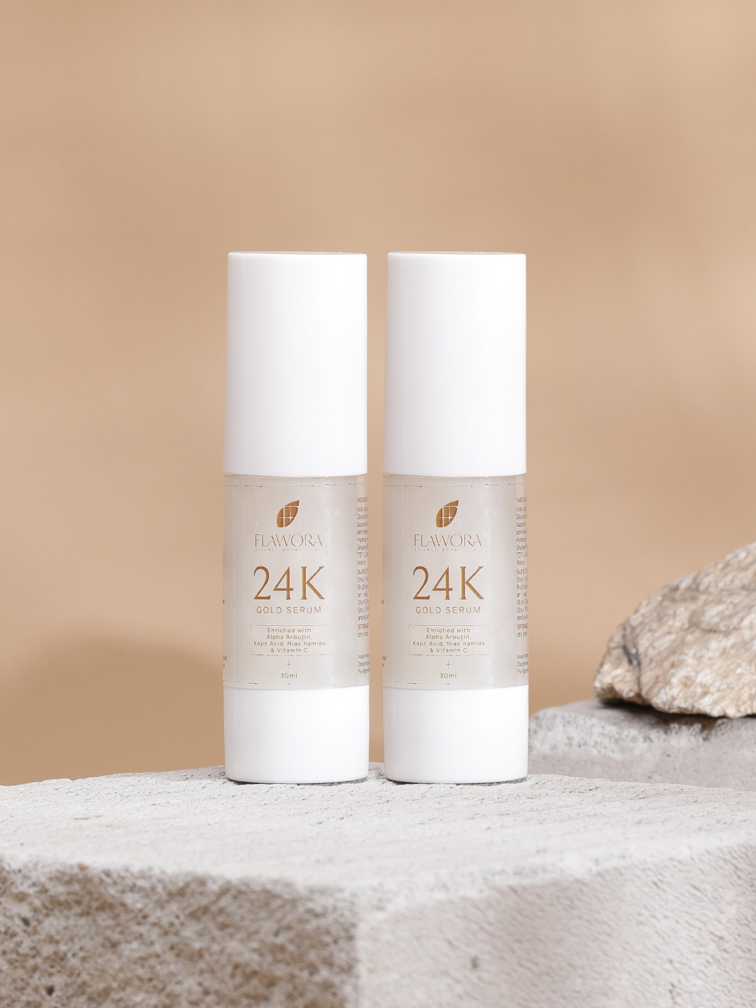 Flawora Set of 2 24K Gold Face Serum with vitamin C for Brightening and Anti-Aging Skin