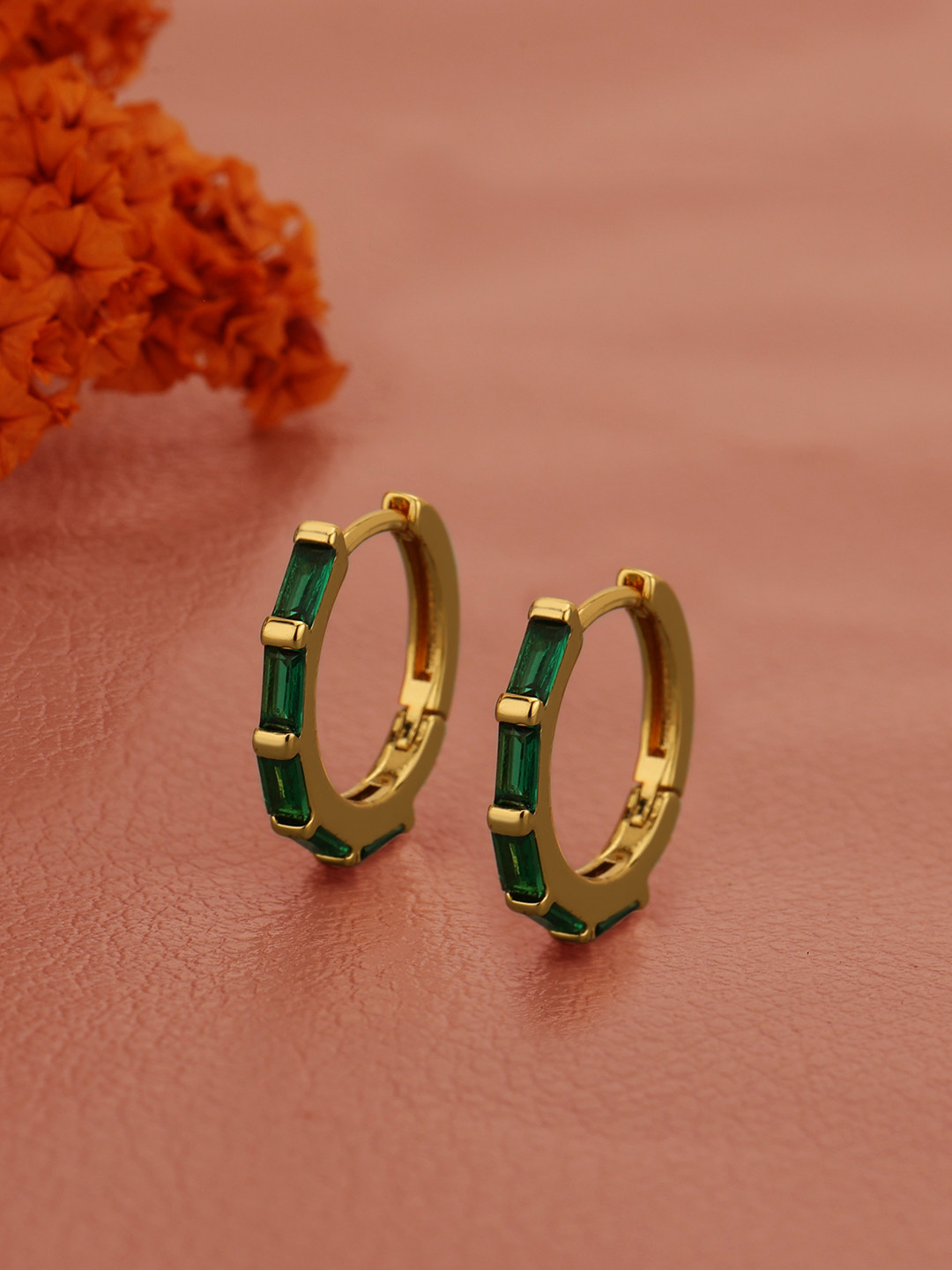 Carlton London Gold Plated Green CZ Fancy Hoop Earring