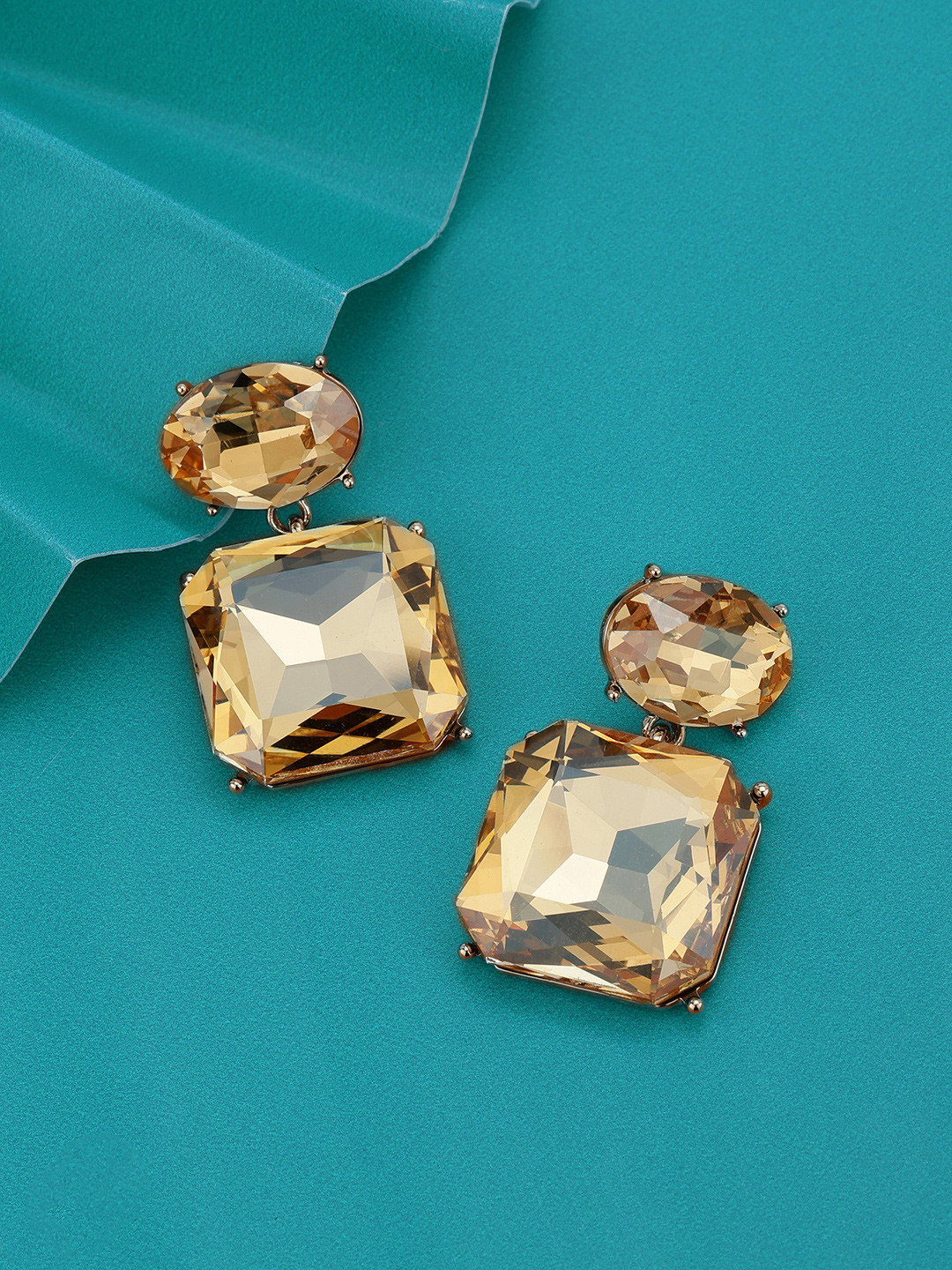 Carlton London Silver Plated Crystal Rectangle Fancy Drop Earring