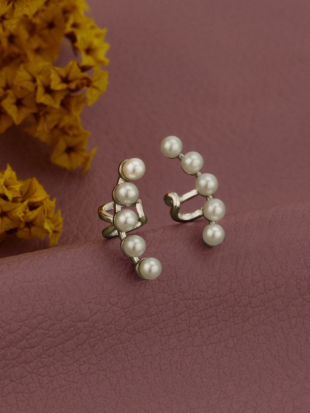 Carlton London Silver Plated Pearl Fancy Ear Cuff Earring