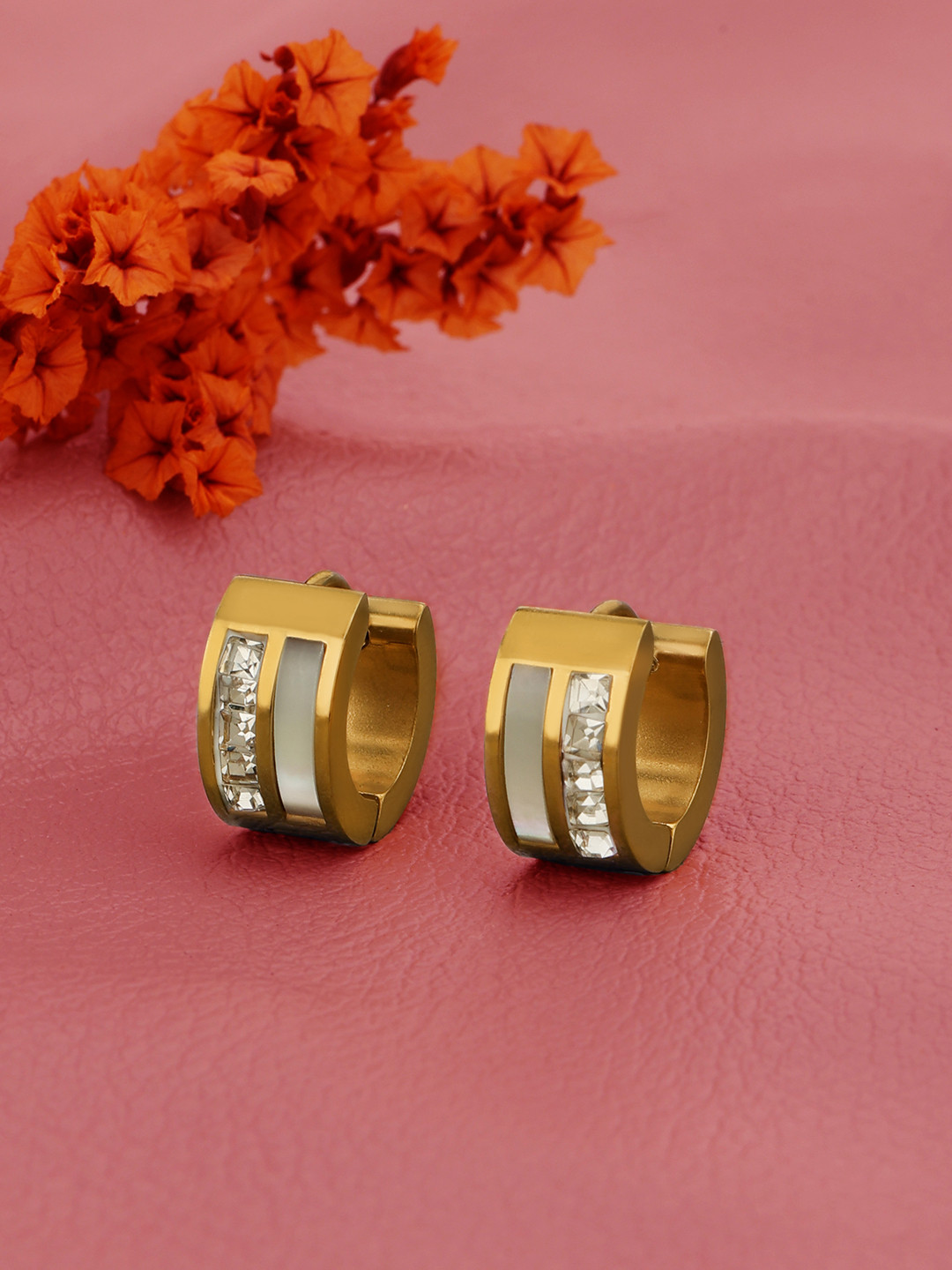 Carlton London Gold Plated CZ Circular Mini Hoop Earring