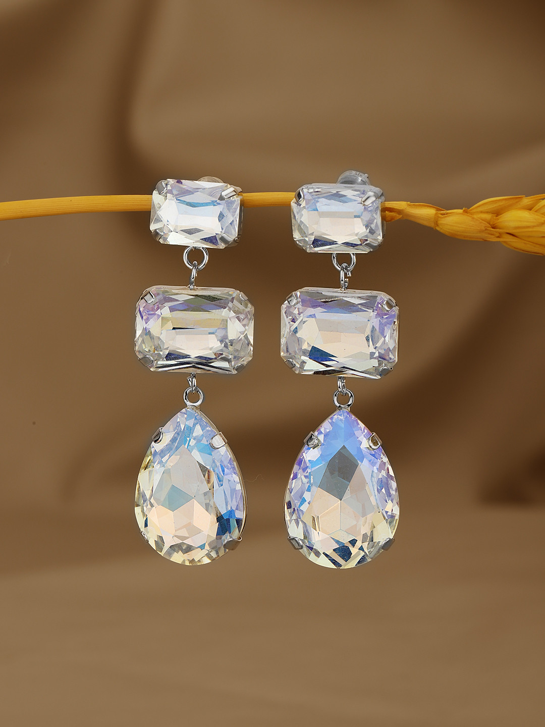 Carlton London Silver Plated Crystal Dangling Tear Drop Fancy Earring