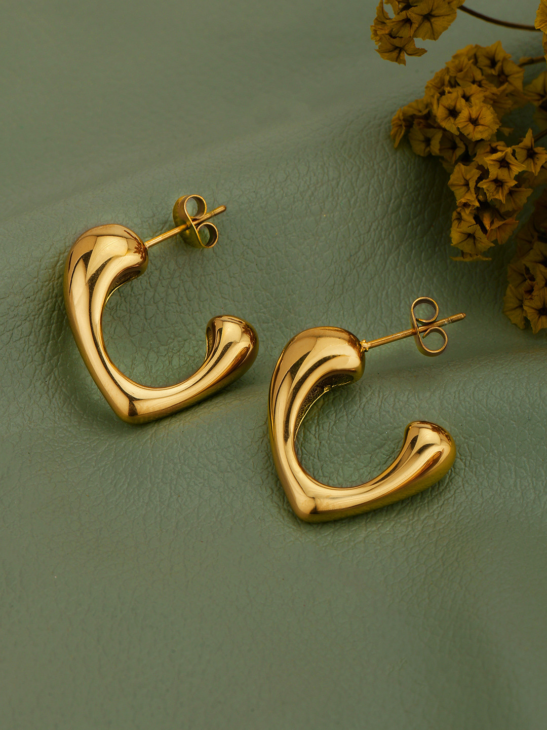 Carlton London Gold Plated Heart Half Hoop Earring