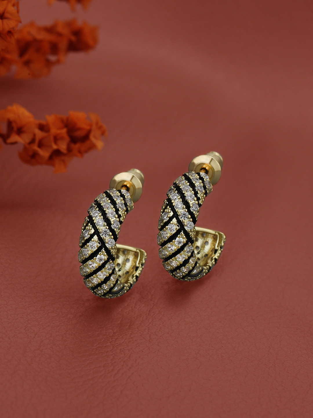 Carlton London Gold Plated CZ Crescent Half Hoop Earring