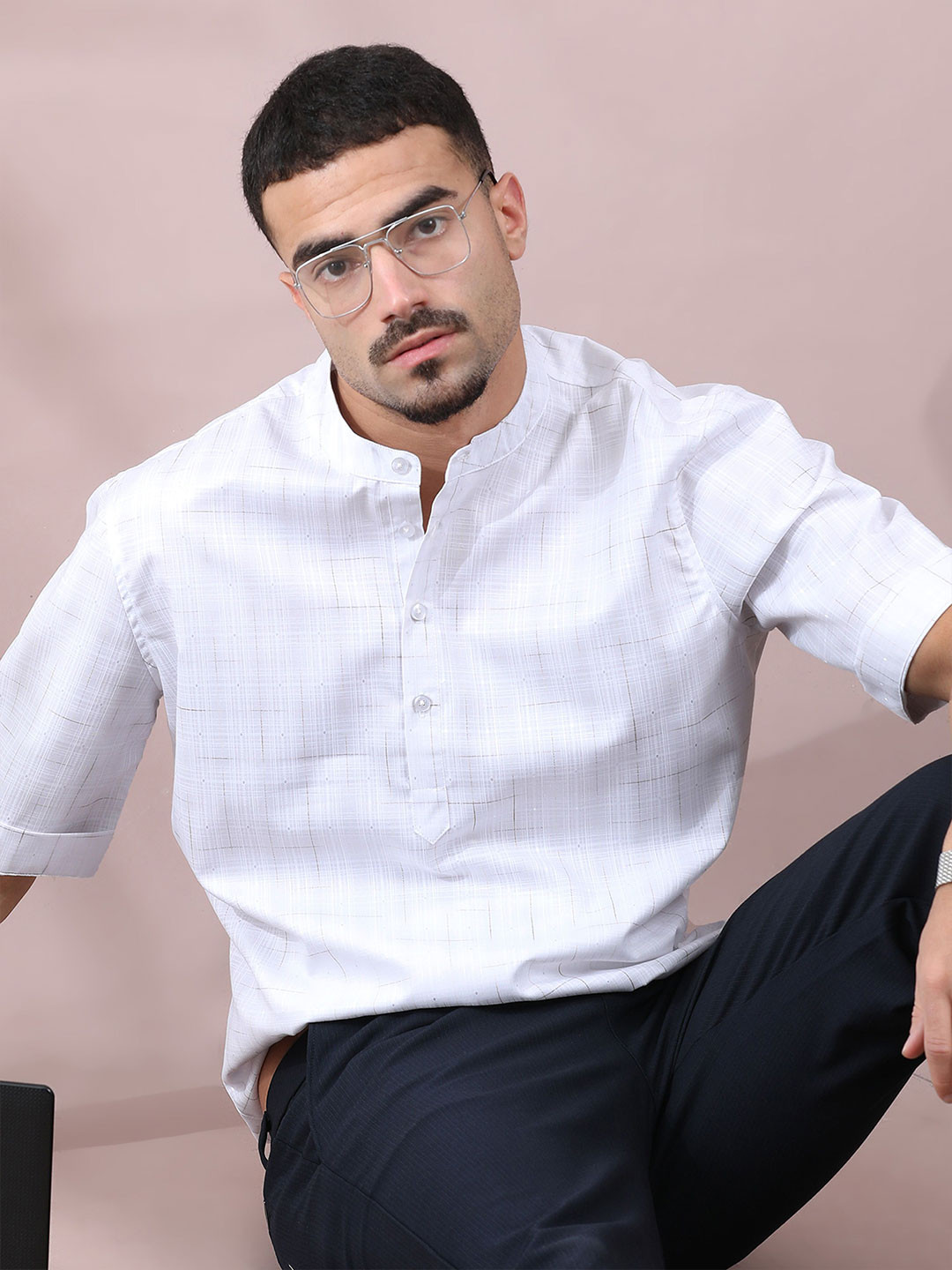 FILORI STUDIO Men Checked Mirror Work Kurta