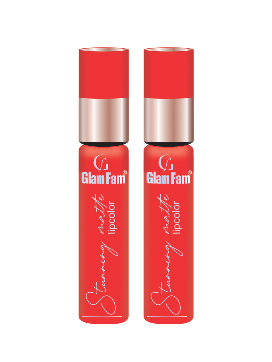 GlamFam Set Of 2 Stunning Matte Waterproof Lip Color- 5 ml Each- Crimson Red 09
