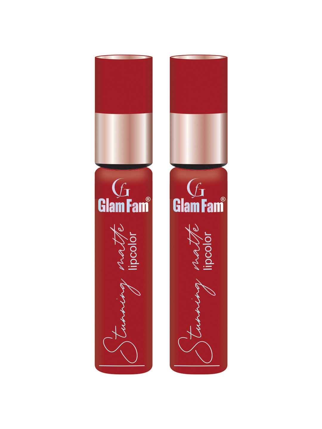 GlamFam Set Of 2 Stunning Matte Waterproof Lip Color- 5 ml Each- Scarlet Red 15