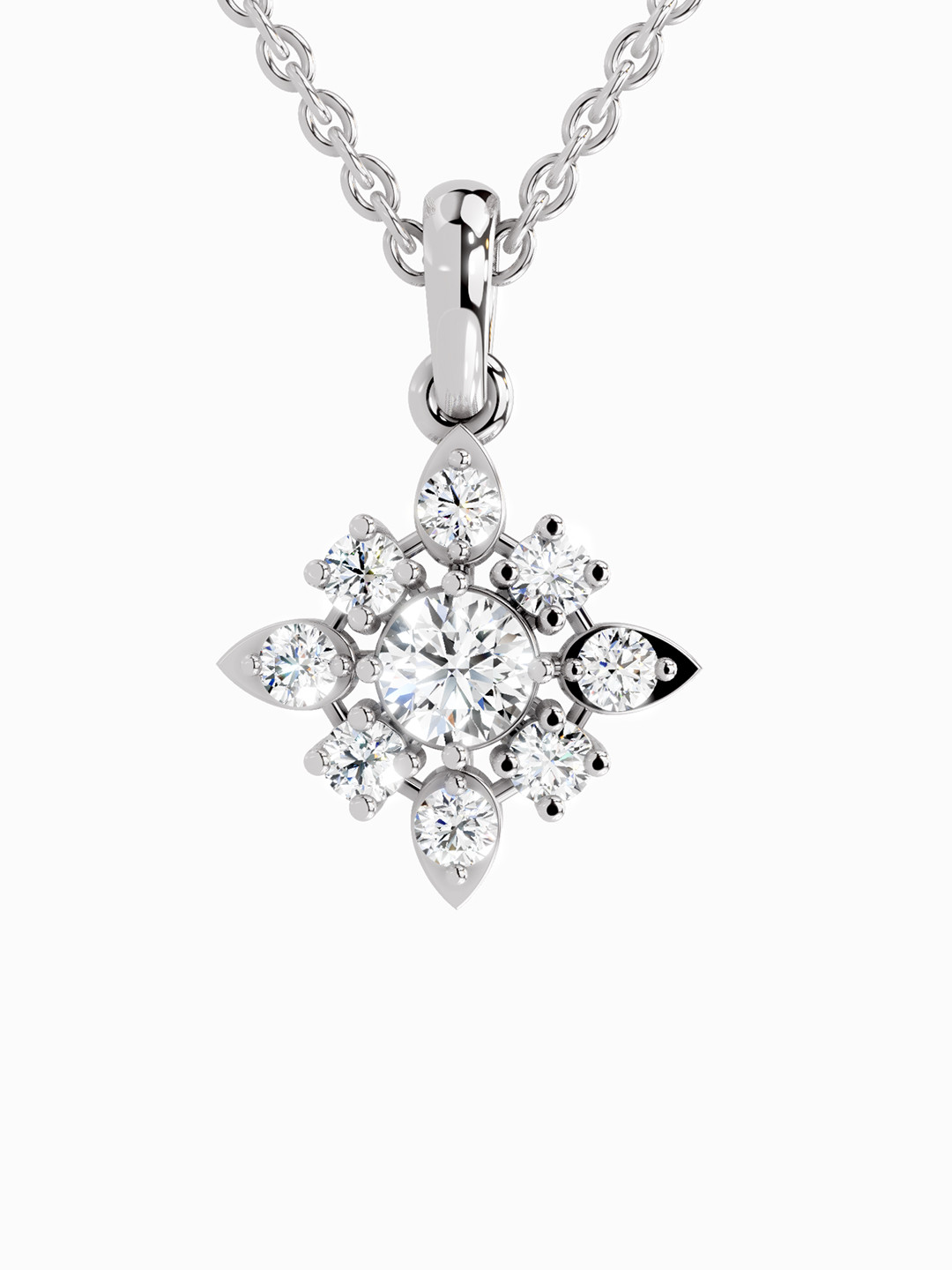 Sparkles Lab Grown Diamond 1.12 Carat Round Diamond Flower Pendant 14K White Gold