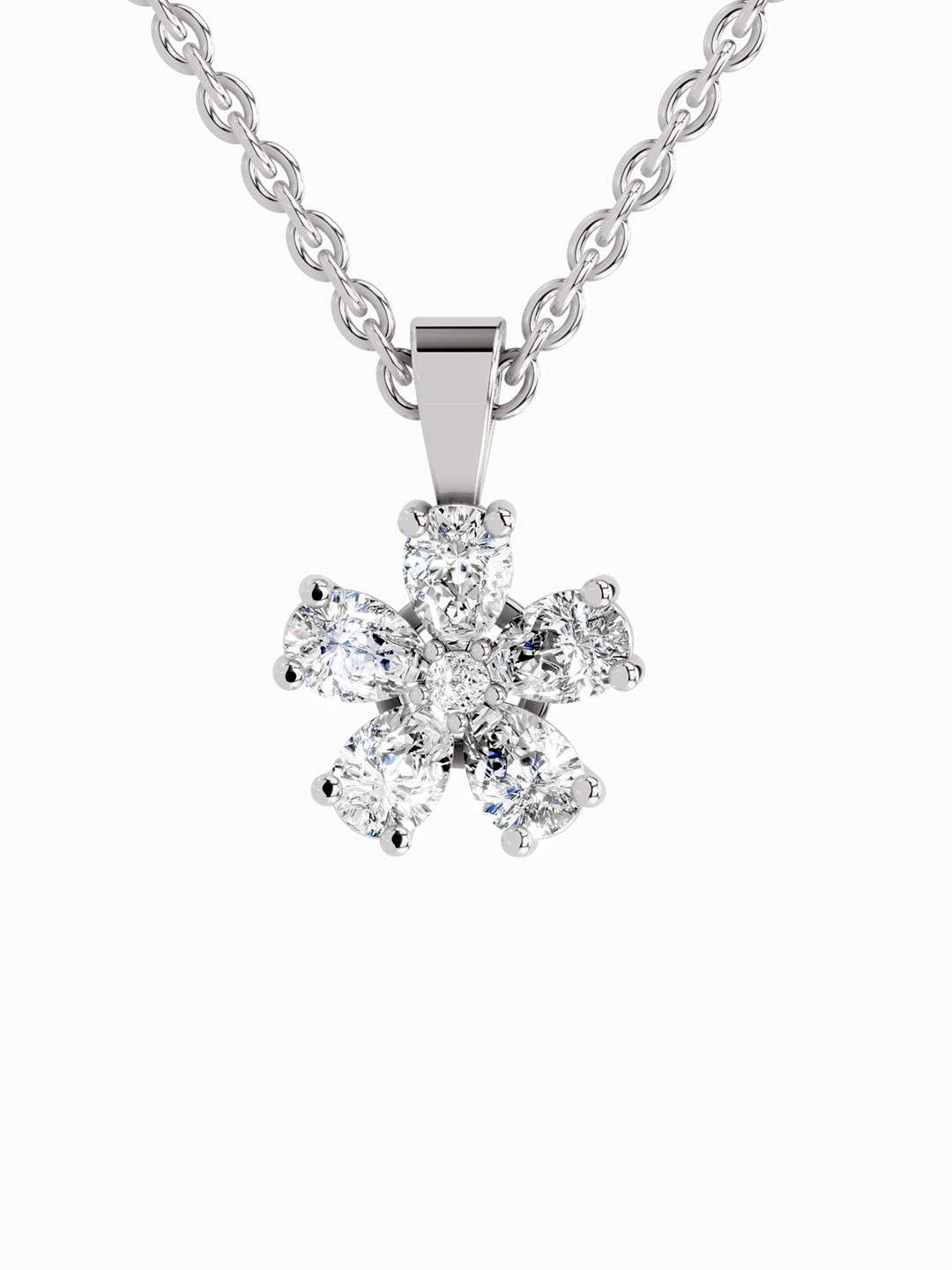 Sparkles Lab Grown Diamond 1.27 Carat Round Flower Pendant 14K White Gold