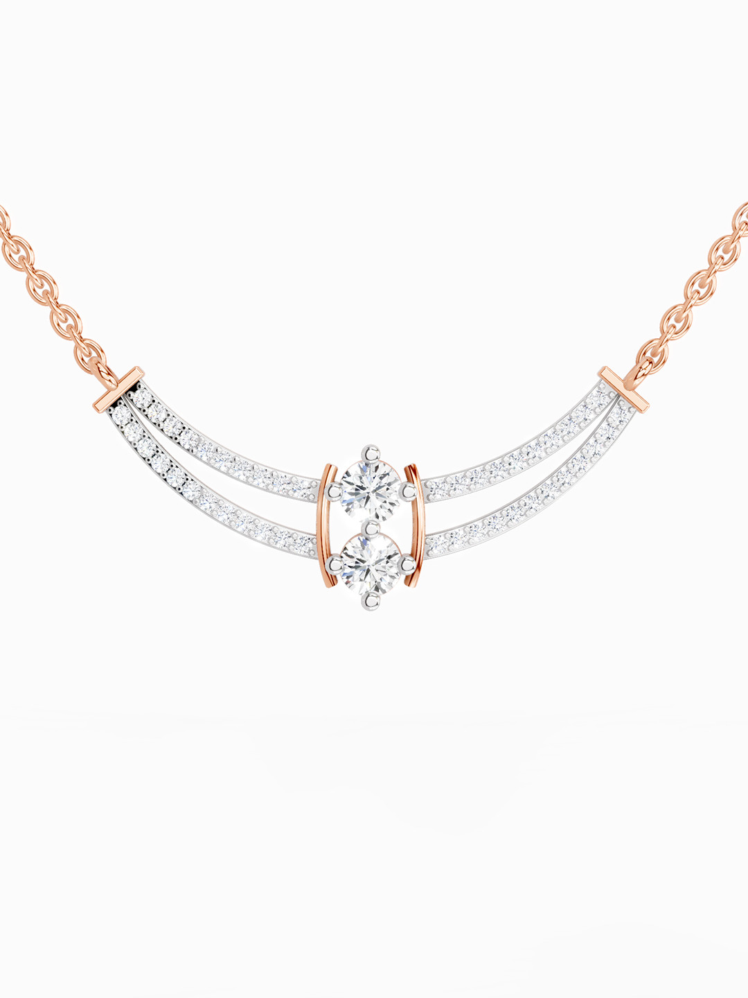 Sparkles Lab Grown Diamond 0.58 Carat Round Double Row Pendant Necklace 14K Rose Gold