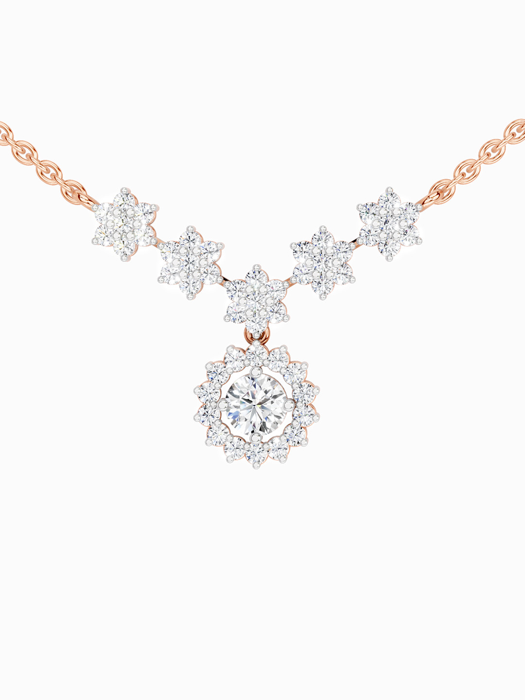 Sparkles Lab Grown Diamond 1.16 Carat Round Floral Necklace 14K Rose Gold