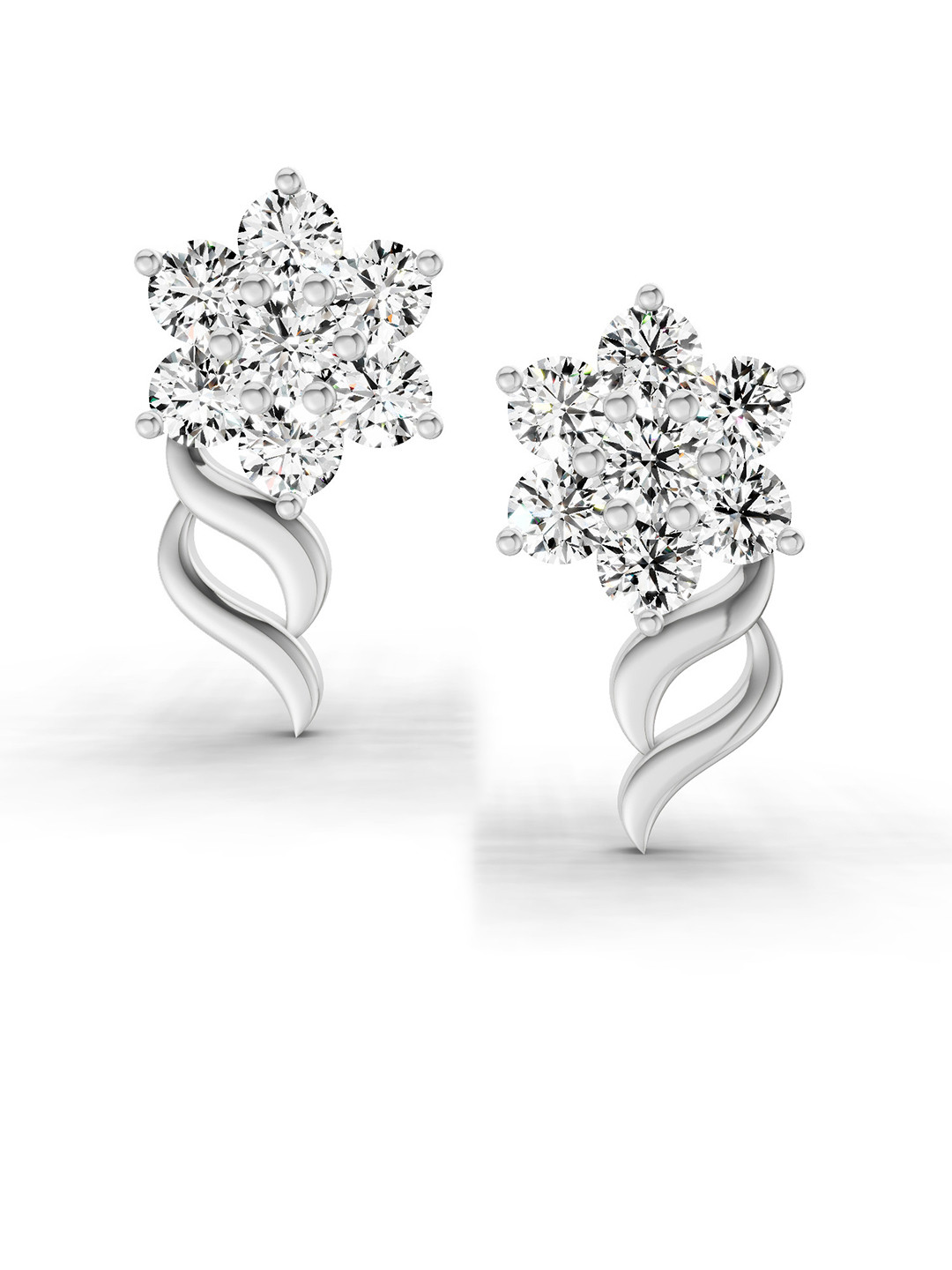 Sparkles Lab Grown Diamond 0.72 Carat Round Flower Stud Earrings 14K White Gold