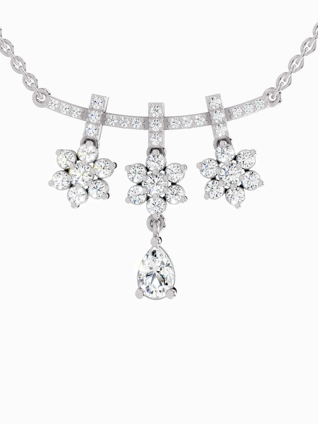 Sparkles Lab Grown Diamond 1.58 Carat Floral Drop Pendant Necklace 14K White Gold