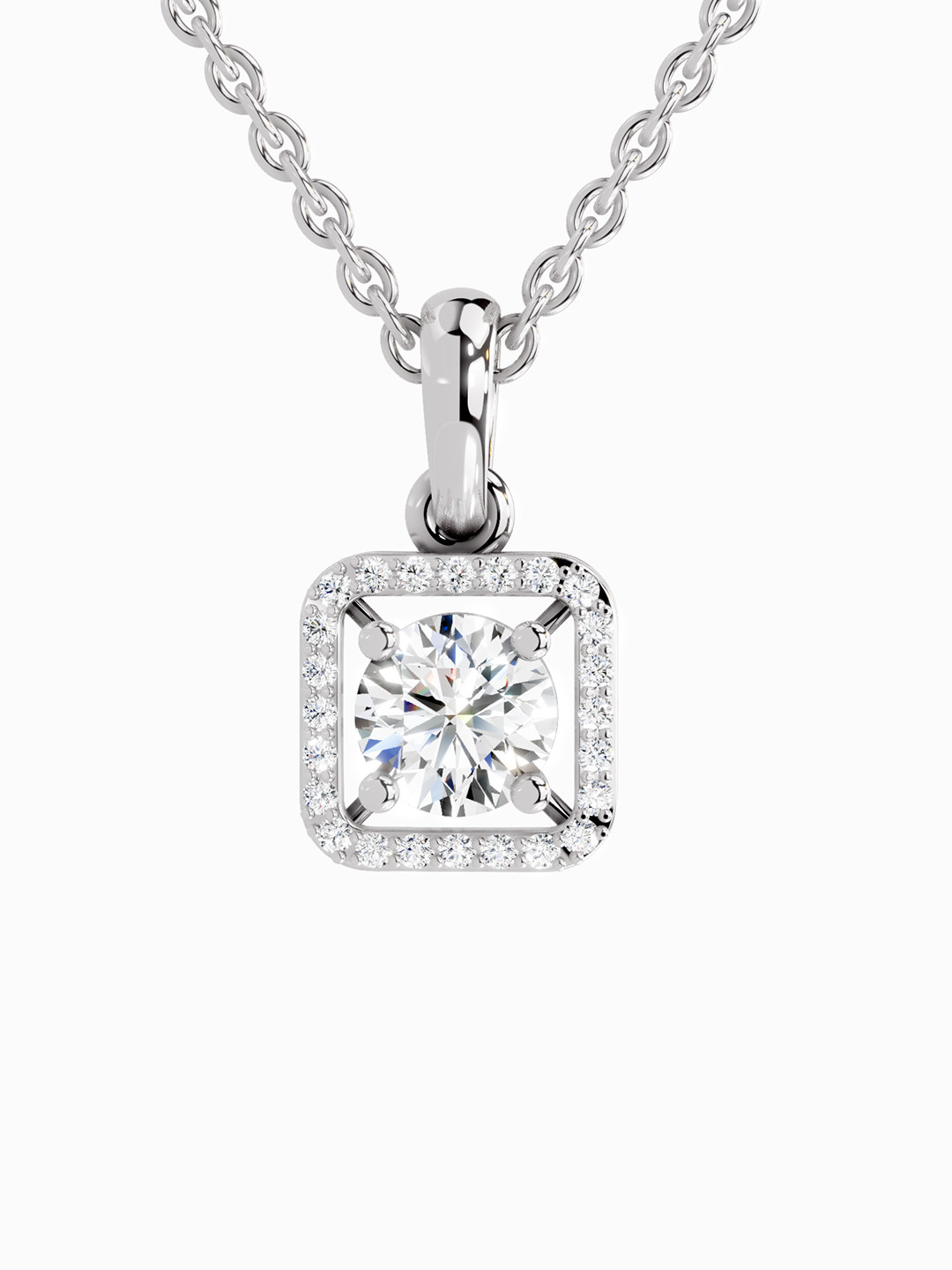 Sparkles Lab Grown Diamond 1 Carat Round Halo Square Pendant 14K White Gold