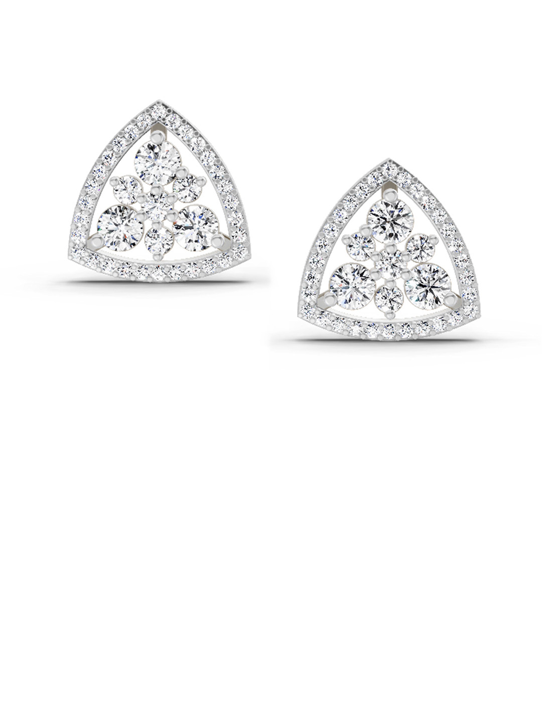 Sparkles Lab Grown Diamond 0.77 Carat Round Triangle Halo Stud Earrings 14K White Gold